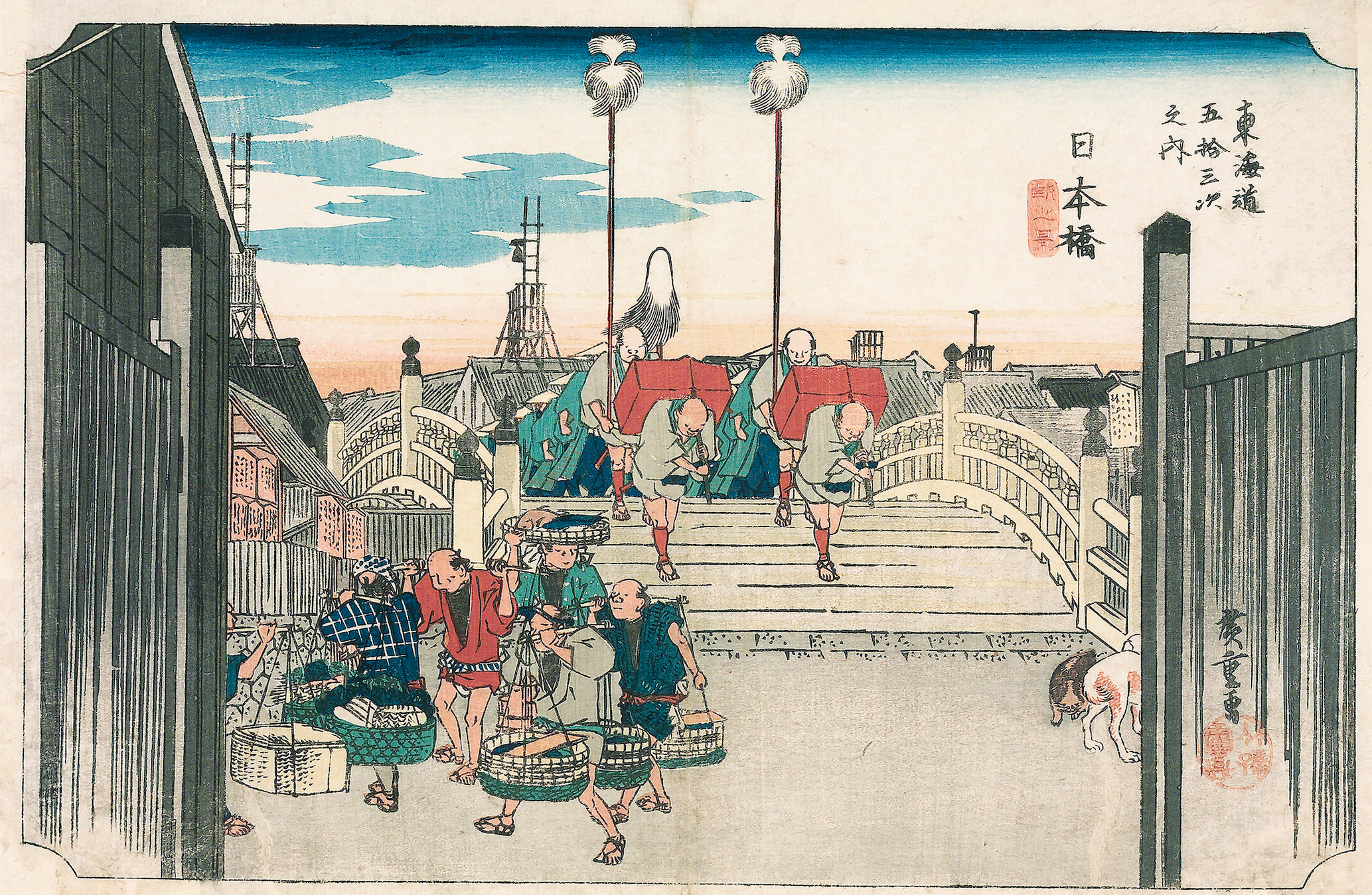 浮世絵・版画】三代歌川広重『撰出江戸四十八景 高輪うしまち』風景画 